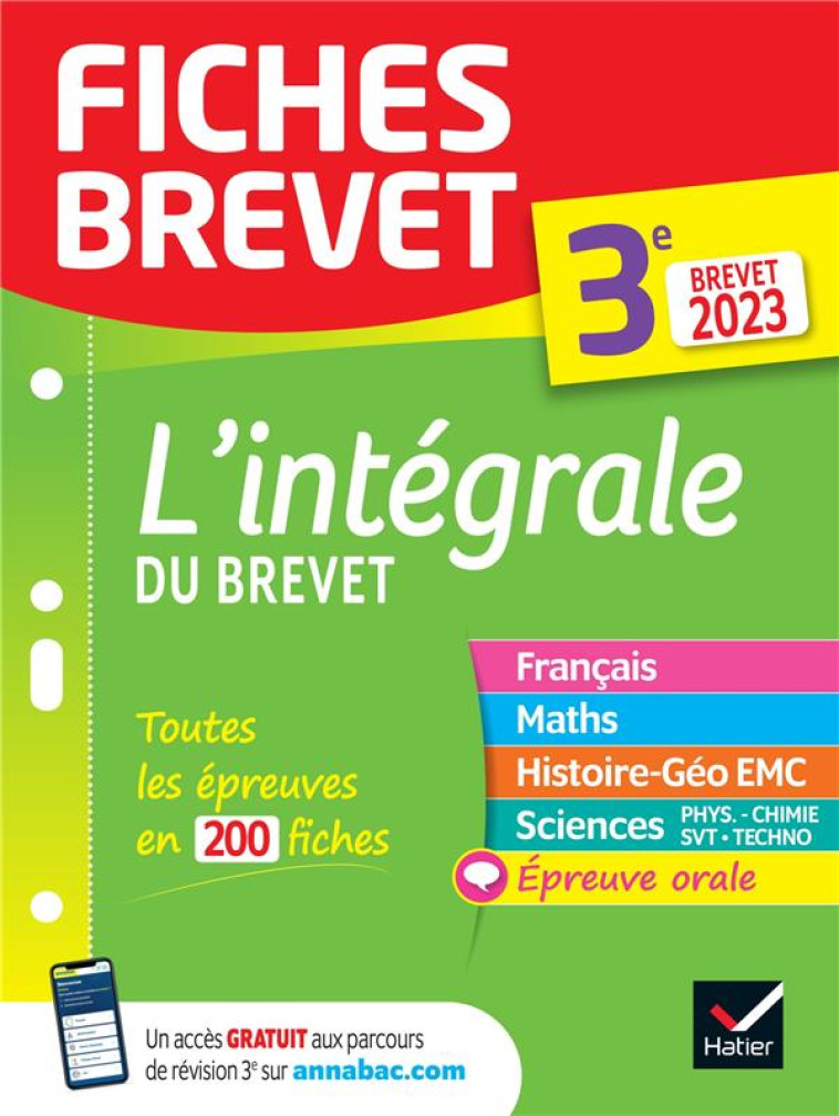 FICHES BREVET : L'INTEGRALE DU BREVET  -  3E  -  TOUTES LES MATIERES - COLLECTIF - HATIER SCOLAIRE