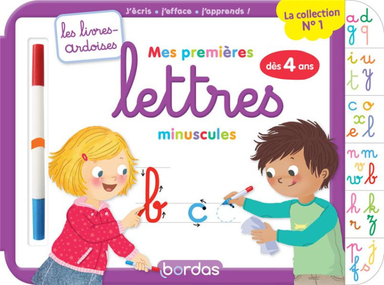 LES LIVRES-ARDOISES : MES PREMIERES LETTRES MINUSCULES  -  A PARTIR DE 4 ANS (EDITION 2023) - HUDRISIER/LESCOAT - BORDAS