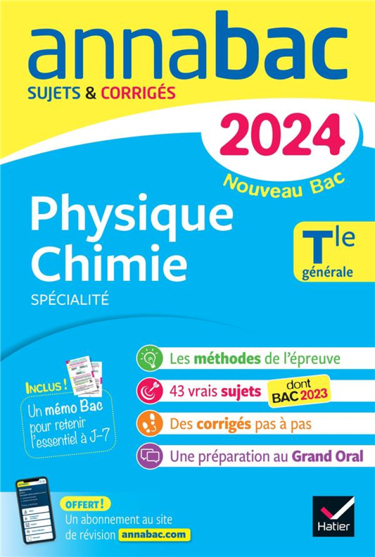 ANNABAC : SPECIALITE PHYSIQUE-CHIMIE  -  TERMINALE GENERALE  -  SUJETS CORRIGES - BERTHELOT/CARRASCO - DIDIER