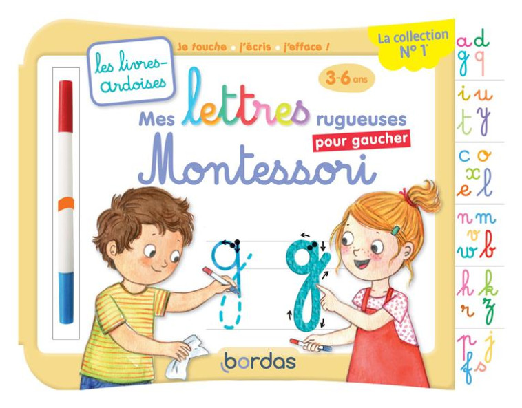 LES LIVRES-ARDOISES : MES LETTRES RUGUEUSES MONTESSORI POUR GAUCHER  -  3/6 ANS - HUDRISIER/LESCOAT - BORDAS