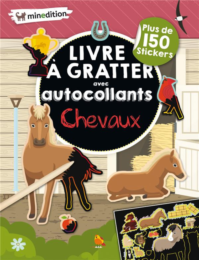 LIVRE A GRATTER AVEC AUTOCOLLANTS  -  CHEVAUX - SCHINDLER EVA - MINEDITION