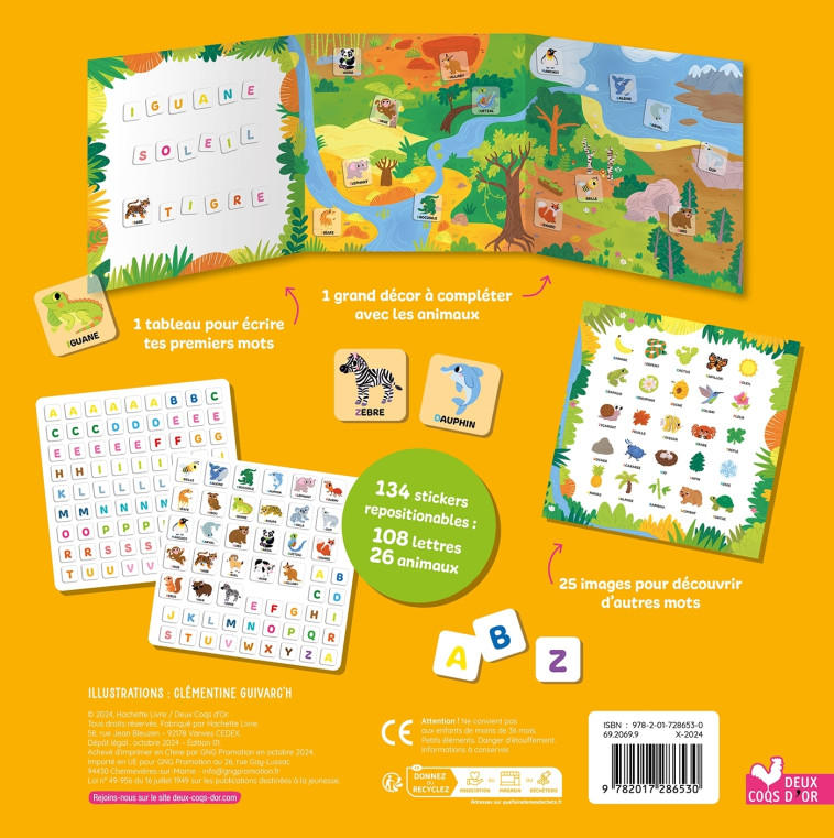 STICKERS EPAIS MON PREMIER ABCDAIRE ANIMAUX - Clémentine Guivarc'h - DEUX COQS D OR